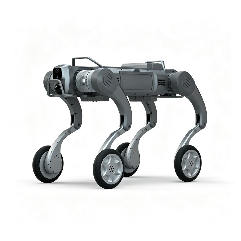 Hybridný robotický podvozok s kolesovými nohami a štvornohým robotickým psom