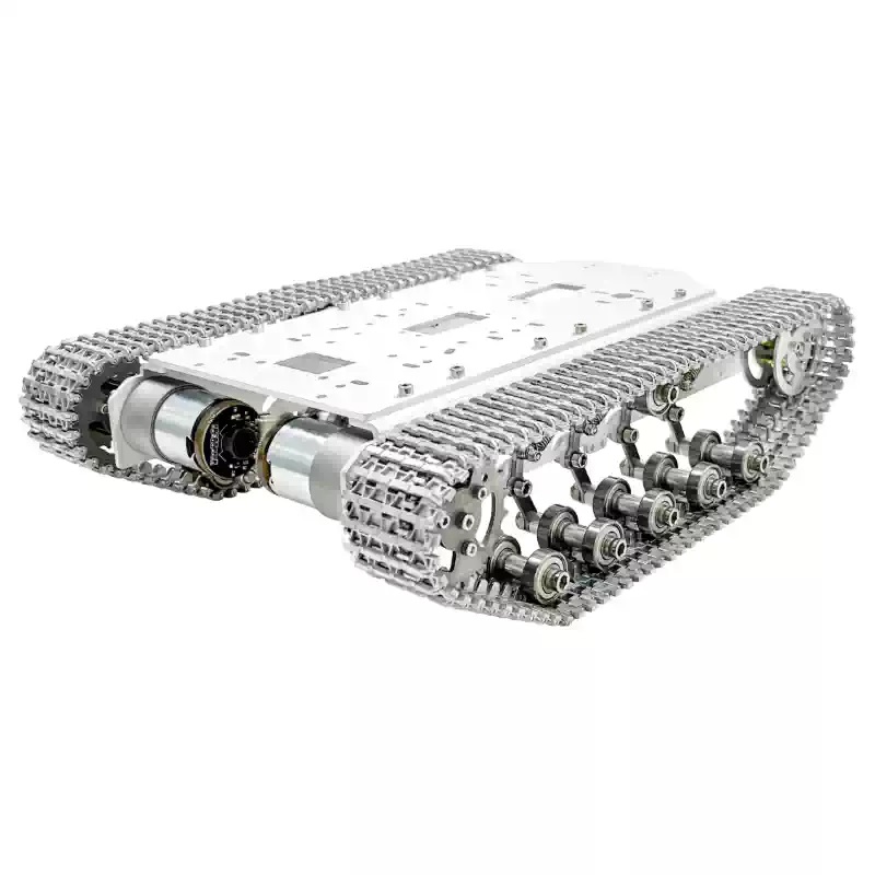 Kovový pásový podvozok robota absorbujúci otrasy
