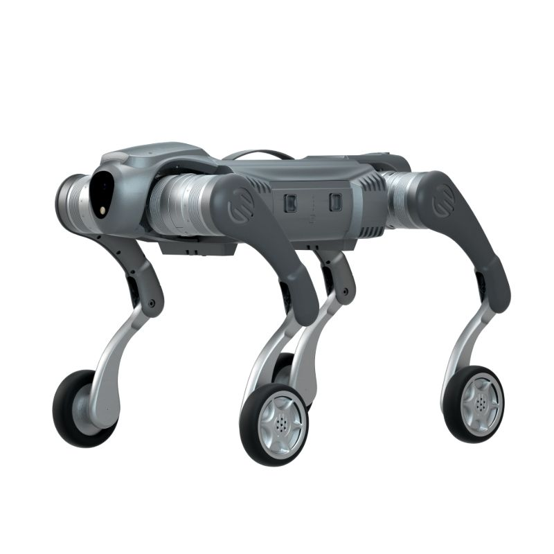 Štvornohý robotický pes s kolesovými nohami